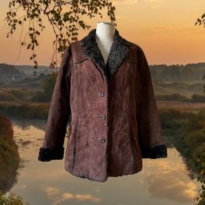 Vintage 90s Brown and Black Faux Suede Leather Penny Lane Afghan Jacket/Coat